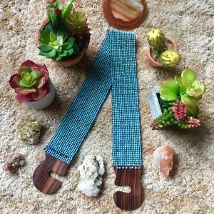 {Anthropologie} Turquoise Beaded Wood Waist Belt